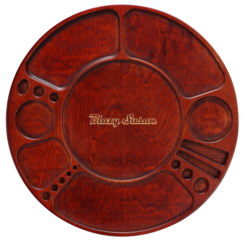 Blazy Susan Original Spinning Rolling Tray Cherry Stained Birch Wood