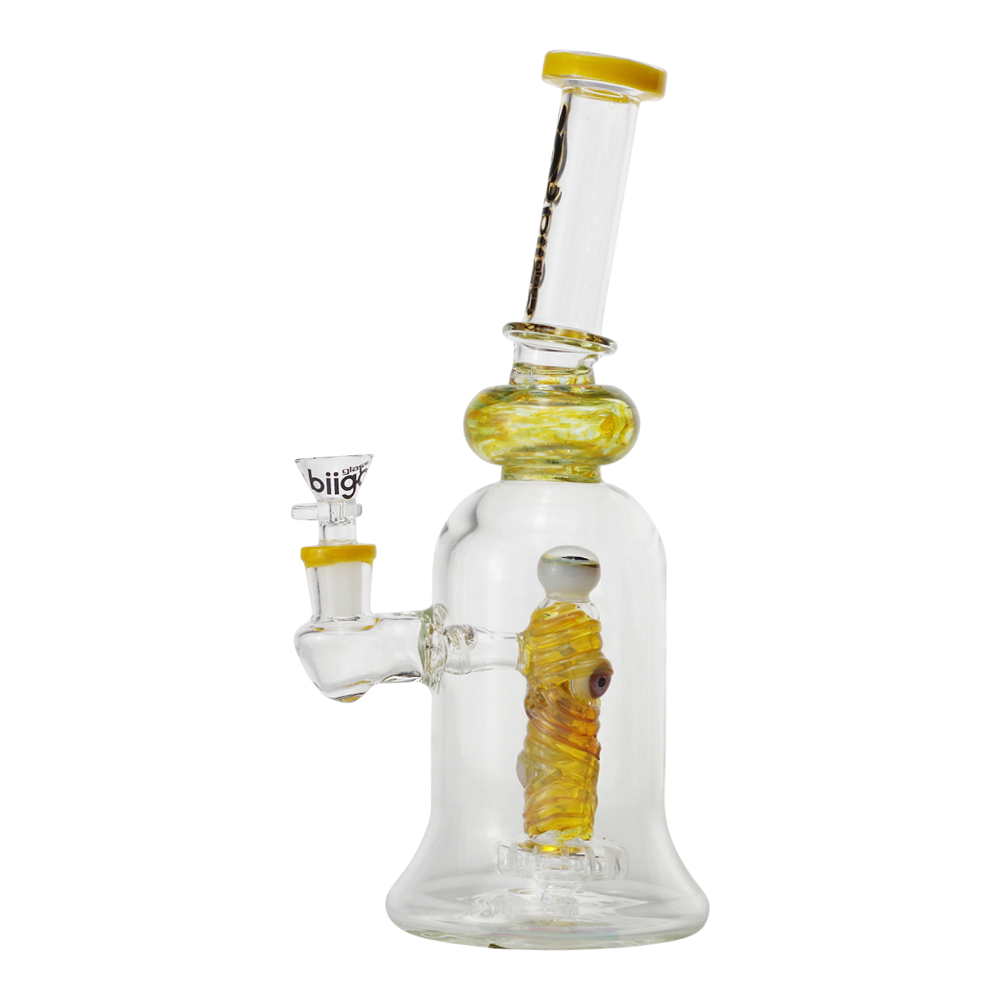 Biigo Glass 12"  Water Pipe With Matrix Monster Perc Design Yellow