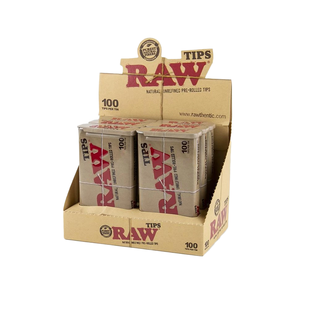 RAW Pre-Rolled Tips Tin box 100pk 6 Tins